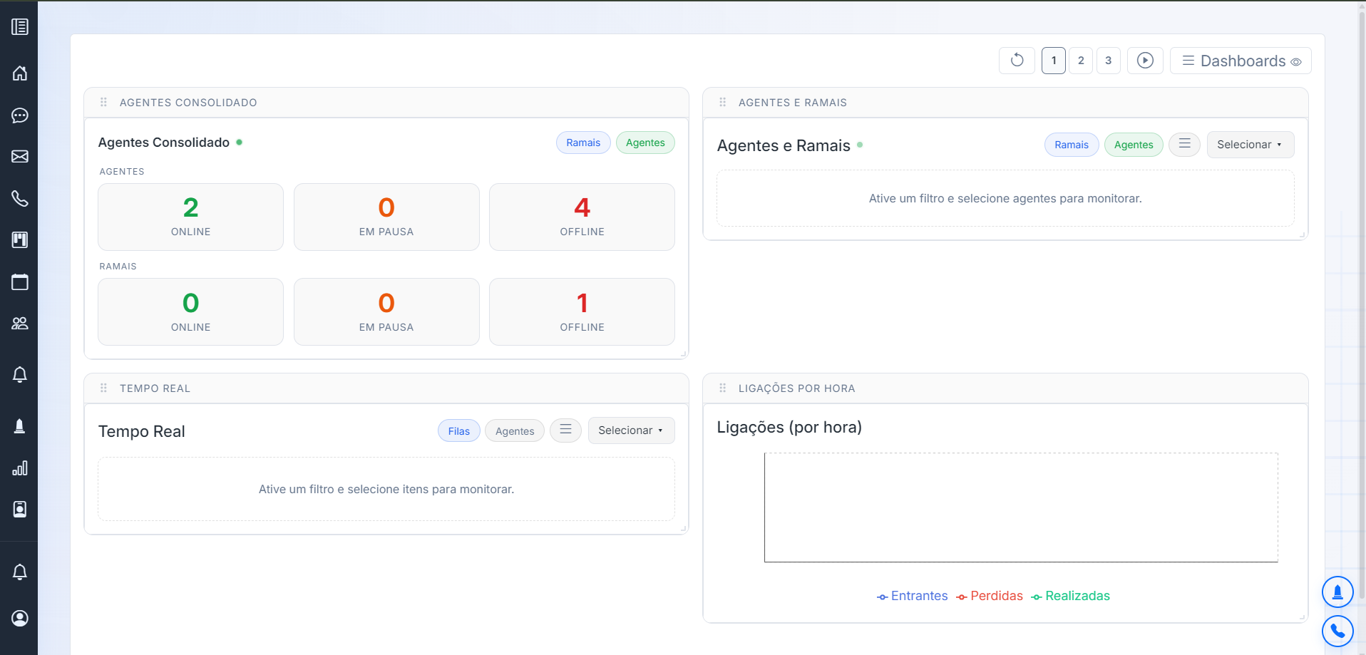 Dashboard no modo claro